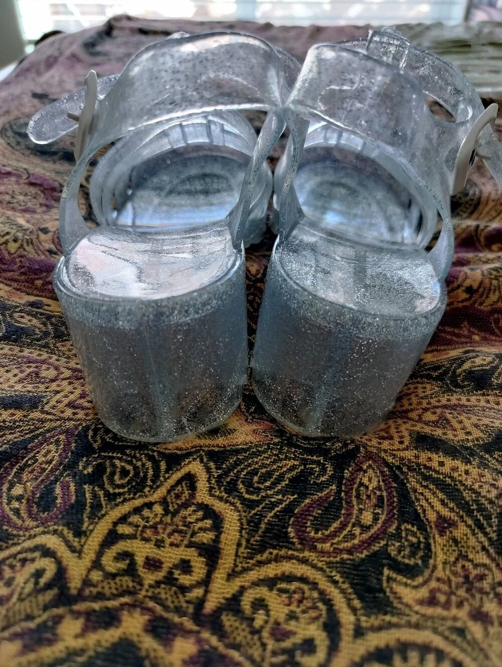 London Rebel Size 10 Clear Silver Glitter Heeled Jelly Sandals EUC - Picture 5 of 11